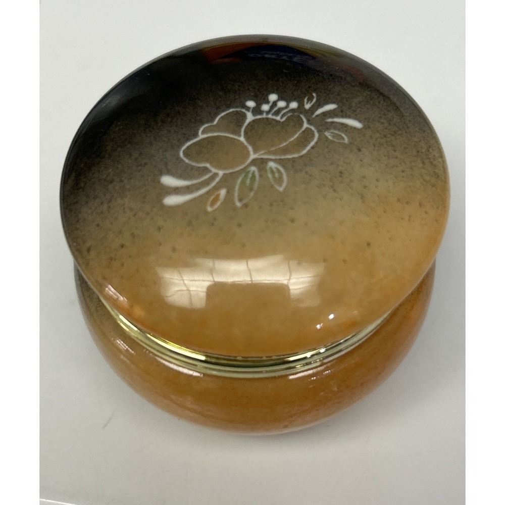 Italian Alabaster hand carved trinket box Made‎ In Italy, Brown And Coral  #953